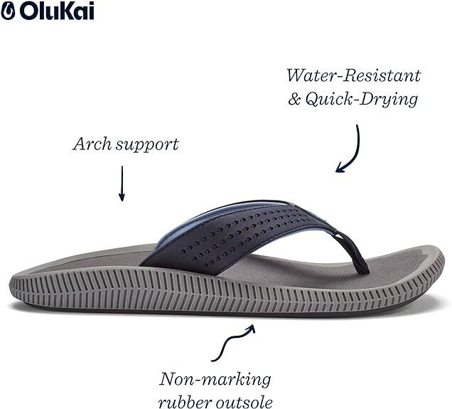 OluKai Men's Ulele 10435-TF26 Blue Depth/Charcoal Beach Sandals Brand New - AllSportsWearUSA